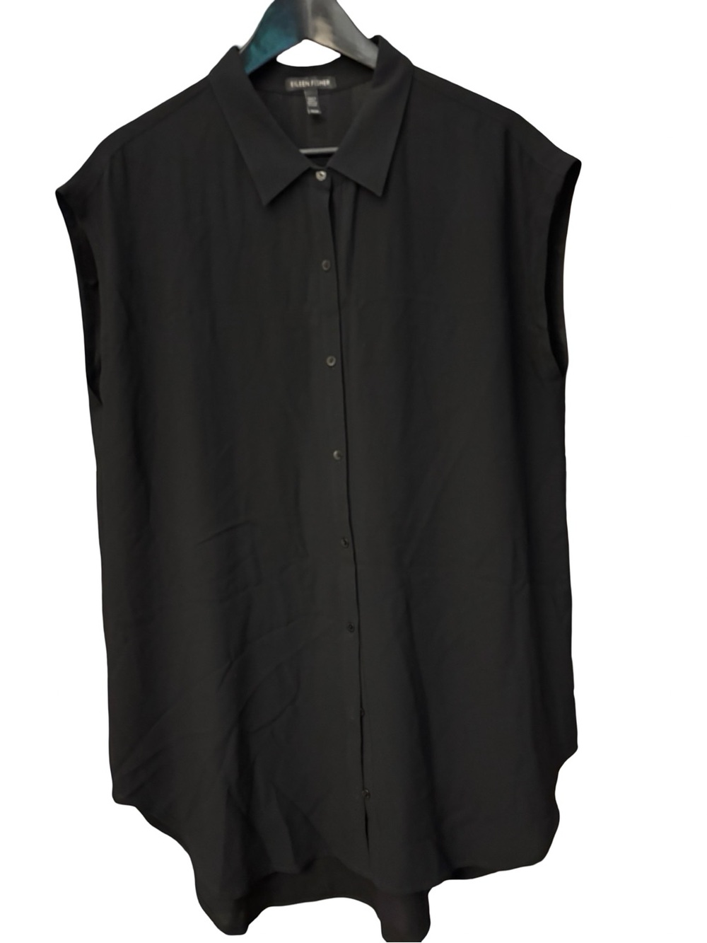 Eileen Fisher Black Sleeveless Button-Front Tunic